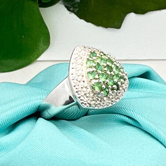 Silver Peridot and CZ Cluster Ring-Sterling-Heavy… - image 4