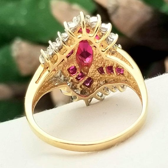 10K Ruby& Cubic Zirconia Cluster Ring-Yellow Gold… - image 7