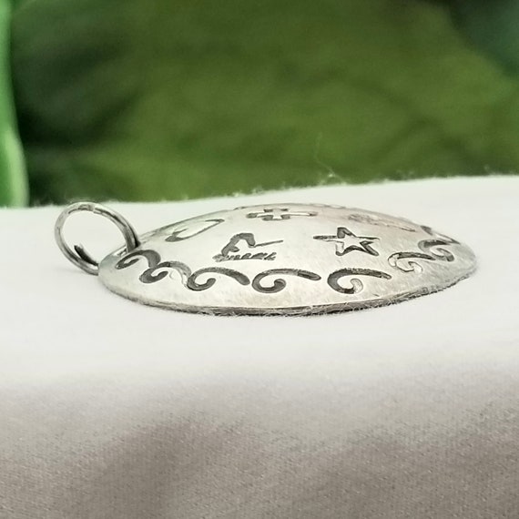 Sterling Silver Pendant with Symbols-1" -Vintage-… - image 2