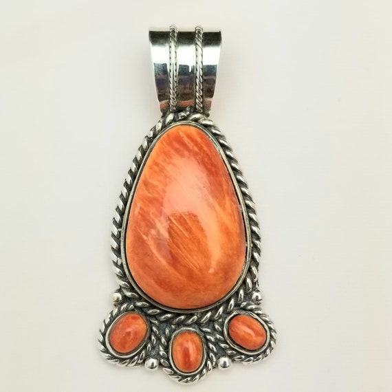 Silver and Vibrant Orange Coral Necklace Pendant-… - image 2