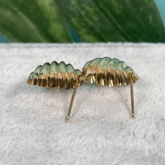 Vintage 14K Gold Earrings, Yellow Gold, Fluted Sh… - image 2
