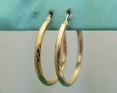 14K Yellow Gold Etched Hoops, 1.25" Diameter, Matte and Polished Finish