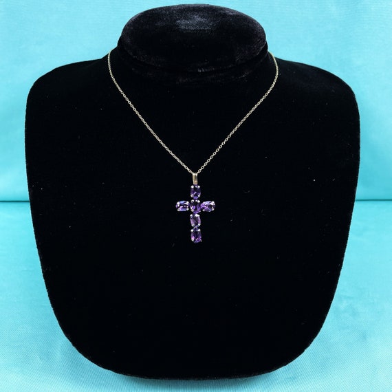 10K Yellow Gold and Amethyst Cross, 6 Oval Natura… - image 6