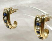 Vintage 14KY Gold .21TCW Diamond and .28TCW Sapphire Half Hoop Earrings, Estate