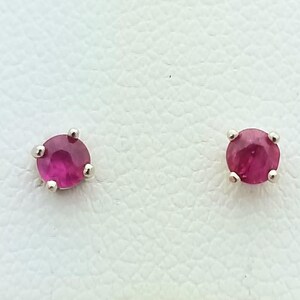 10K Round Synthetic Ruby Stud Earrings-White Gold-3mm Rubies-0.14tcw-Vintage