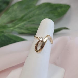 14K Gold Diamond Ring, Estate, .06 Carat Earth Mined, Freeform Art Nouveau Style, Sweetheart or Pinky Ring