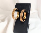 Vintage 1980’s Italian 14K Yellow Gold Textured Large Hoop Earrings-1” Diamete