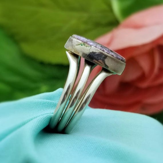 Silver Oval Purple Charoite Split Shank Ring-925-… - image 5