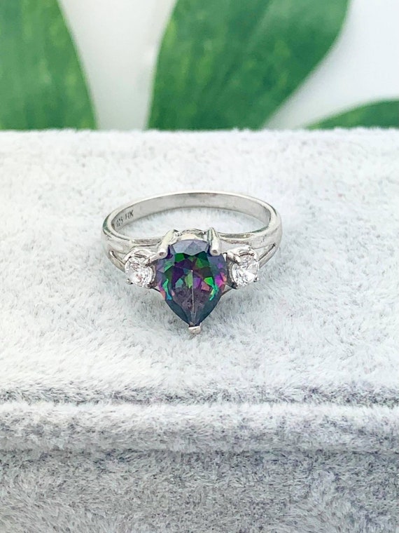 Sterling Gold Rainbow Quartz & CZ Ring- Vintage- … - image 4