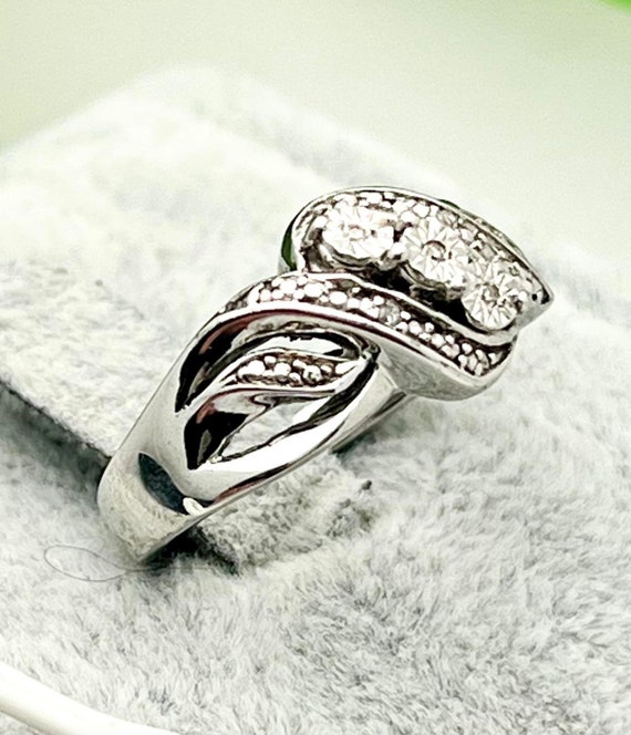 Silver Diamond Accent Ring- Three Stone- .05tcw- … - image 6