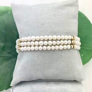 Pearl Triple Strand Bracelet-gold Filled 8 Long 4.5mm Pearls Filigree ...