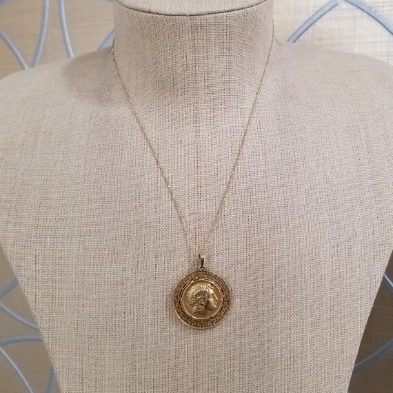 14K Gold Greek Key Medallion, Double Sided Satyr … - image 4