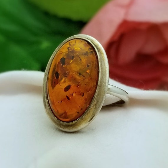 Silver LARGE Oval Baltic Amber Ring-Sterling-Natu… - image 3