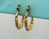 Vintage 14K Gold Bamboo Texture Hoop Earrings-Estate-Hollow-4mm-1'' Diameter