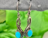 Sterling Silver Native American Turquoise Dangle Earrings-Natural Stone - Southwestern