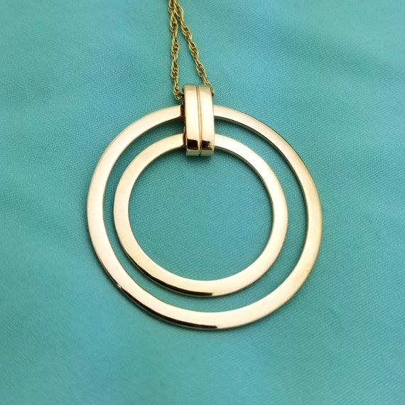 Vintage Yellow Gold Plated Double Circle Necklace… - image 2