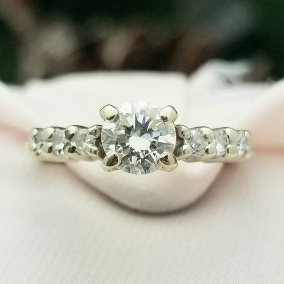 14K White Gold and 7 Stone Diamond Engagement Rin… - image 1