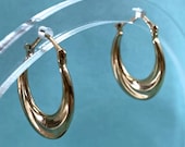 10K Yellow Gold Hoop Earrings, Estate, Everyday Wear, 3/4" Drop, Twisted Detail