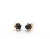 Vintage 1980’s 14K Yellow Gold Onyx Flower Stud Earrings-Dainty-Floral Design