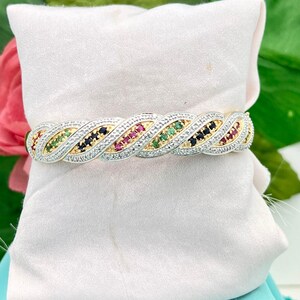 Silver Vermeil Multi-Gem Estate Bracelet-1970s-Average Wrist Size- Vintage