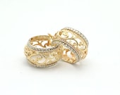 Vintage 1980’s STUNNING 14K Yellow & White Gold Filigree Hoop Earrings-.55” Dia