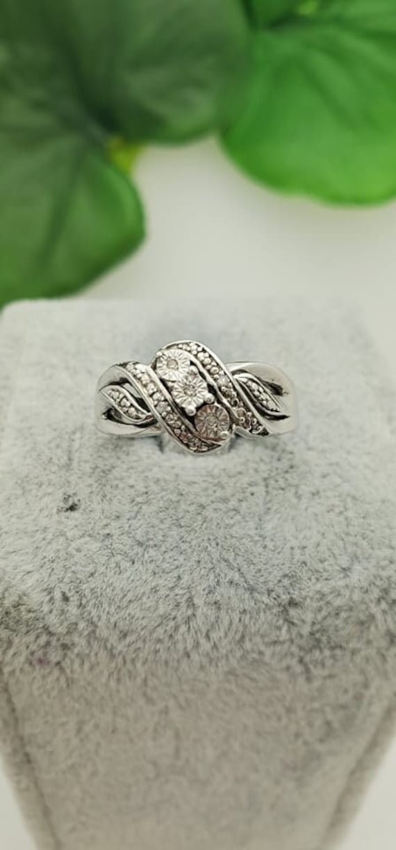 Silver Diamond Accent Ring- Three Stone- .05tcw- … - image 1