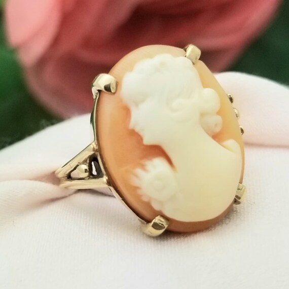 10K Gold Vintage Classic Cameo Ring-1900s-Hand Ca… - image 3