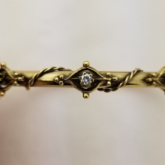 14K Yellow Gold Three Diamond and Detailed Bracel… - image 2