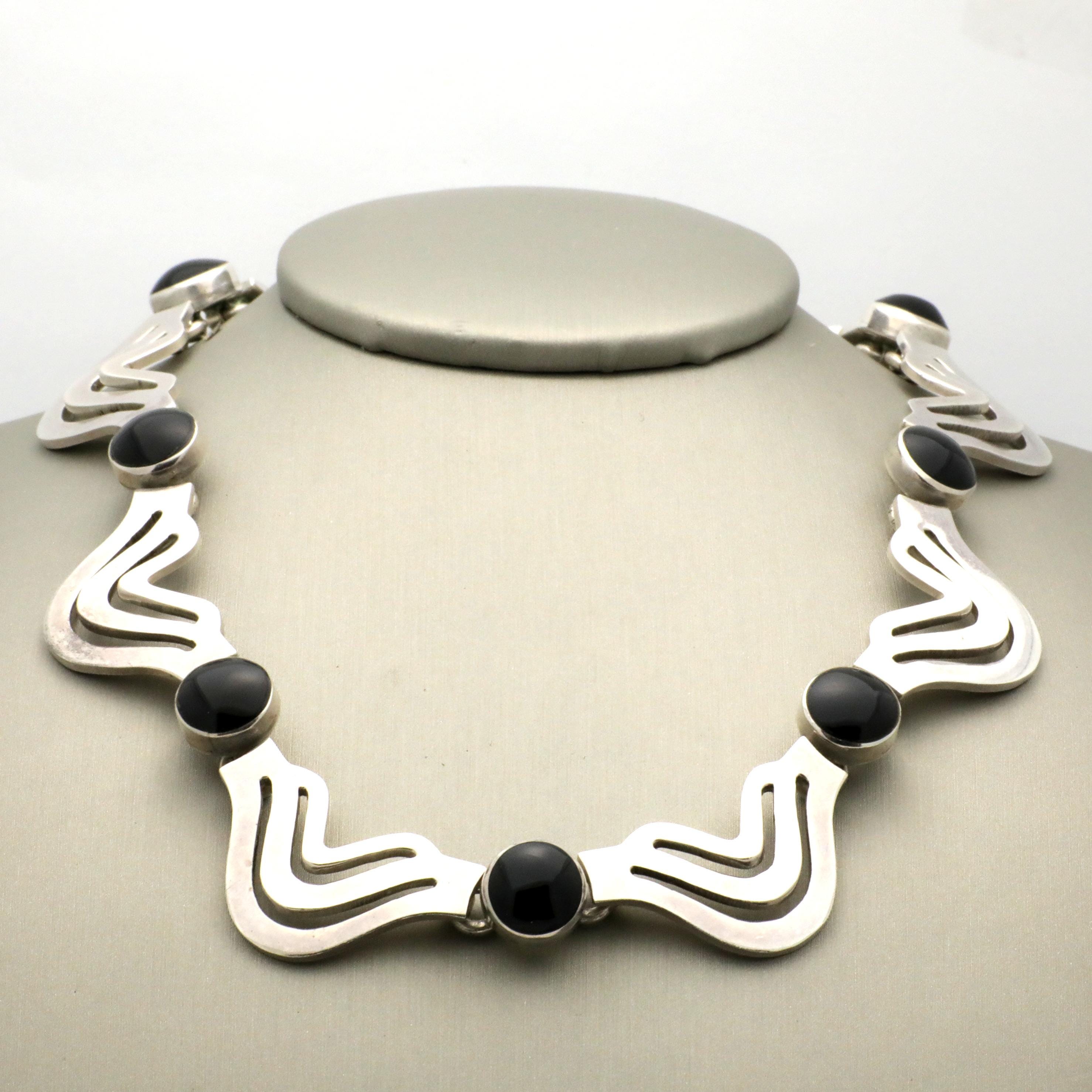 アクセサリー 60s Vintage Mexican Silver Necklace Vintage 1960's Chunky Mexican Sterling Silver Onyx Statement