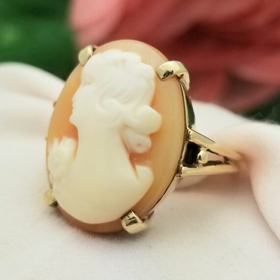 10K Gold Vintage Classic Cameo Ring-1900s-Hand Ca… - image 4