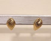 14K Stud Earrings, Leaf Motif, Yellow Gold, Estate Jewelry, Vintage 1990s 1980s, Delicate Dangle, Lightweight