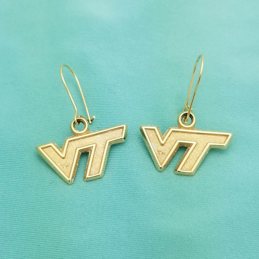Vintage 14K Gold Virginia Tech University Logo Drop Earringsestate