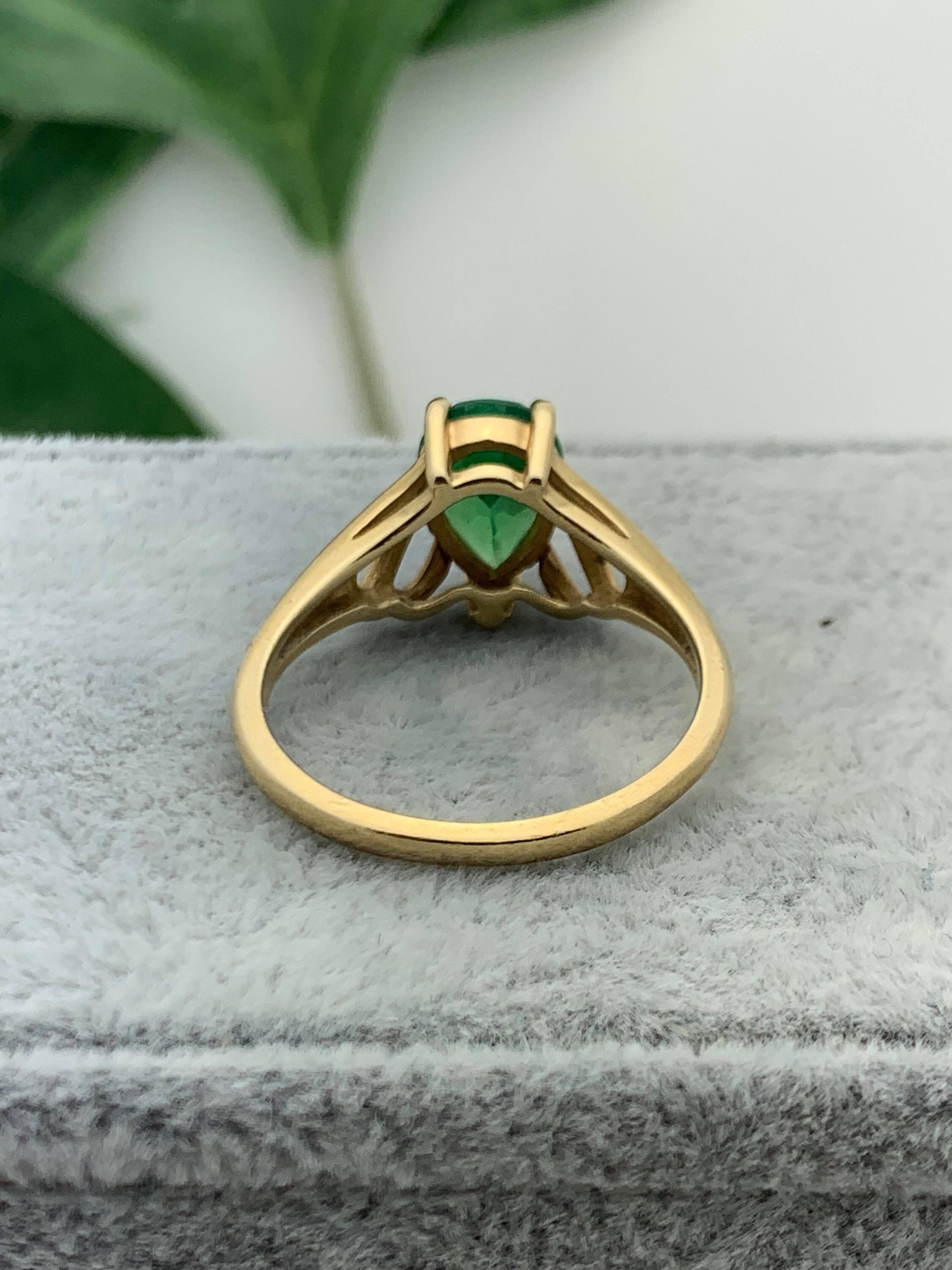 14K Gold Synthetic Emerald Teardrop Ring Vintage Estate | Etsy