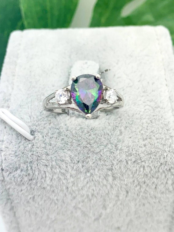 Sterling Gold Rainbow Quartz & CZ Ring- Vintage- … - image 1