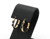 Vintage 1980’s 10K Yellow Gold Sapphire & Diamond Tube Hoop Earrings-1” Diameter