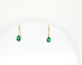 Vintage 1960’s 14K Yellow Gold & Oval Emerald Drop Earrings-.71”Long