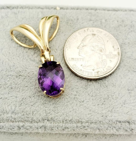 14K Gold Oval Amethyst Drop Pendant- Vintage-1 3/… - image 3