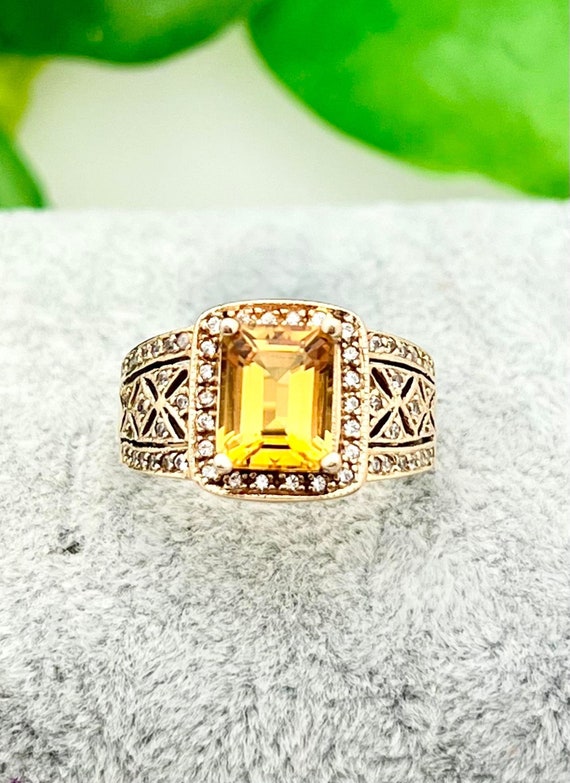 10k Yellow Gold 1 Ct Emerald Cut Pink CZ Statement Ring - October Birthstone Style