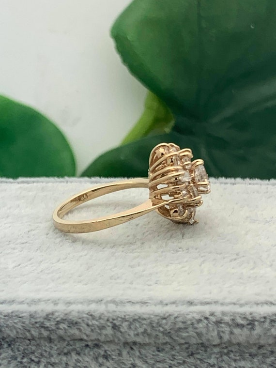 10K Yellow Gold Floral CZ Cluster Cocktail Ring- … - image 6