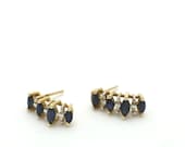 Vintage 1990’s 10K Yellow Gold Marquise Sapphire & Diamond Curved Earrings-5”L