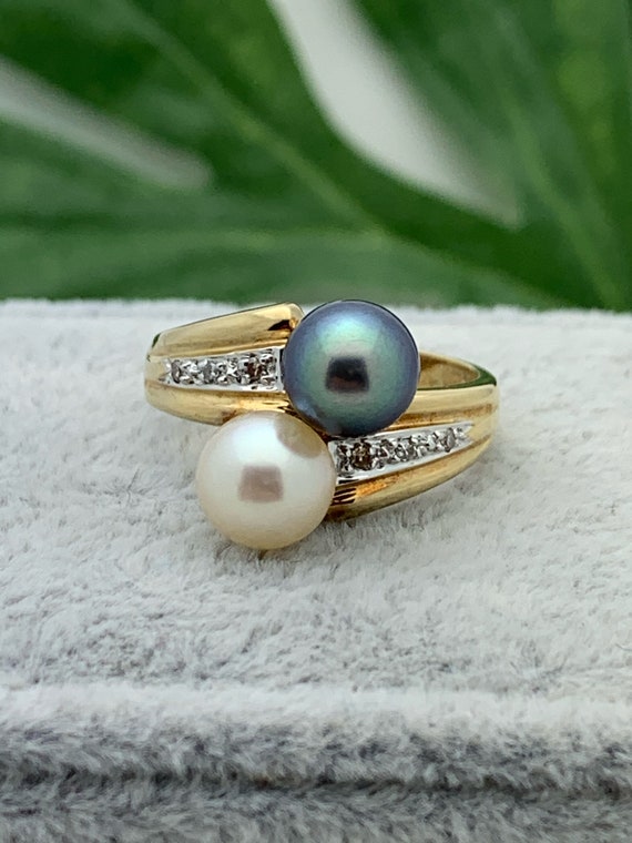 14K Gold Pearl Estate Ring,Double Pearl,Vintage Je