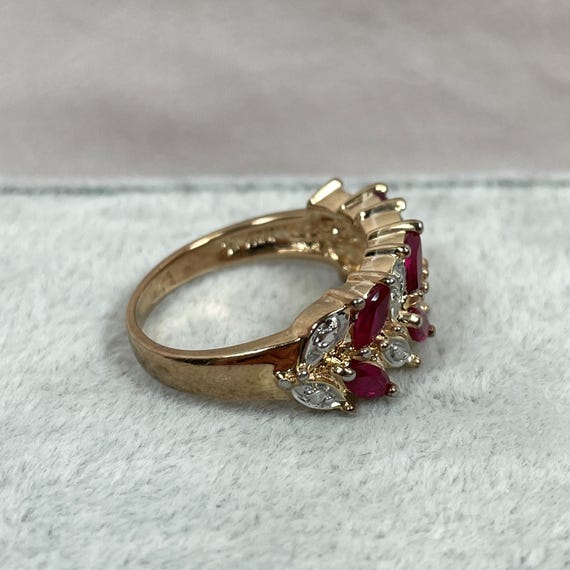 Vermeil Simulant Ruby and Diamond Ring, Estate, G… - image 3