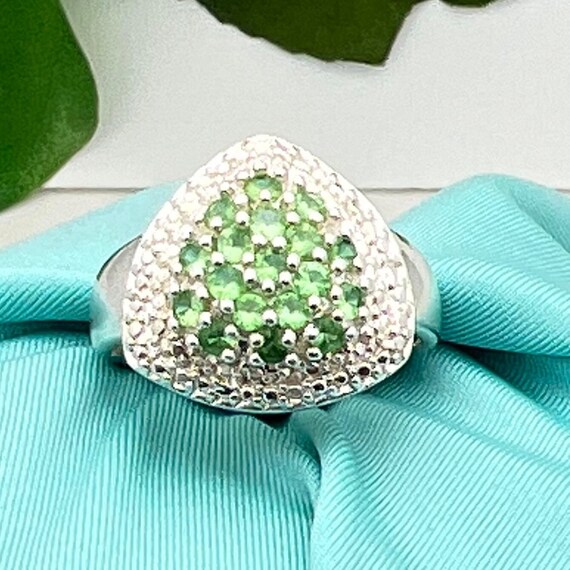 Silver Peridot and CZ Cluster Ring-Sterling-Heavy… - image 1