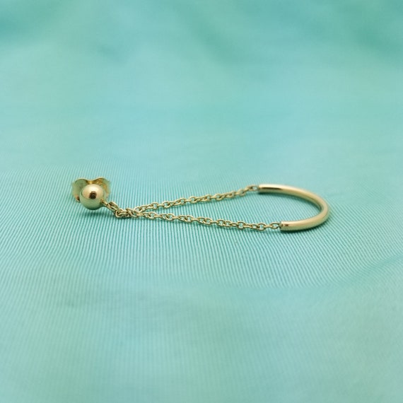 14K Gold Half-Moon Chain Dangle Earrings, Swing a… - image 5