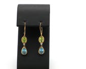 Vintage 1980’s 14K Yellow Gold Peridot, Diamond, Blue Topaz Drop Earrings-1.6”L