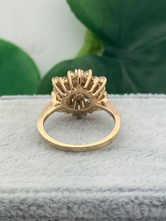 10K Yellow Gold Floral CZ Cluster Cocktail Ring- … - image 7