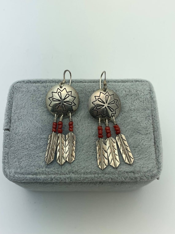 Native American Inspired Sterling Feather & Coral… - image 4