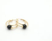 Vintage 1980’s 14K Yellow Gold & Onyx Double Hoop Earrings - .8” in Diameter