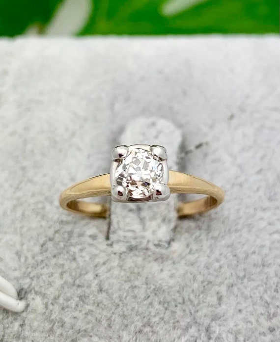 14K Retro Diamond Solitaire Promise Engagement Ring Size 5.25 Yellow Gold