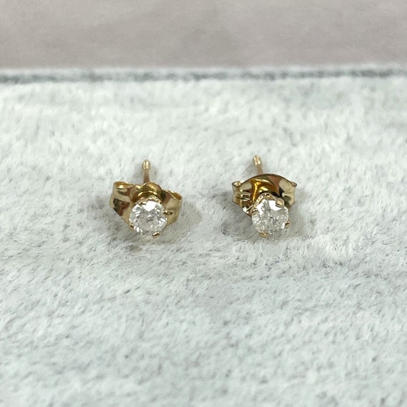 14K Gold Diamond Stud Earrings .10 TCW, Yellow Go… - image 7